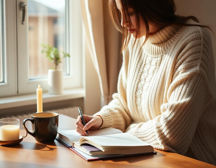 A woman journaling at home